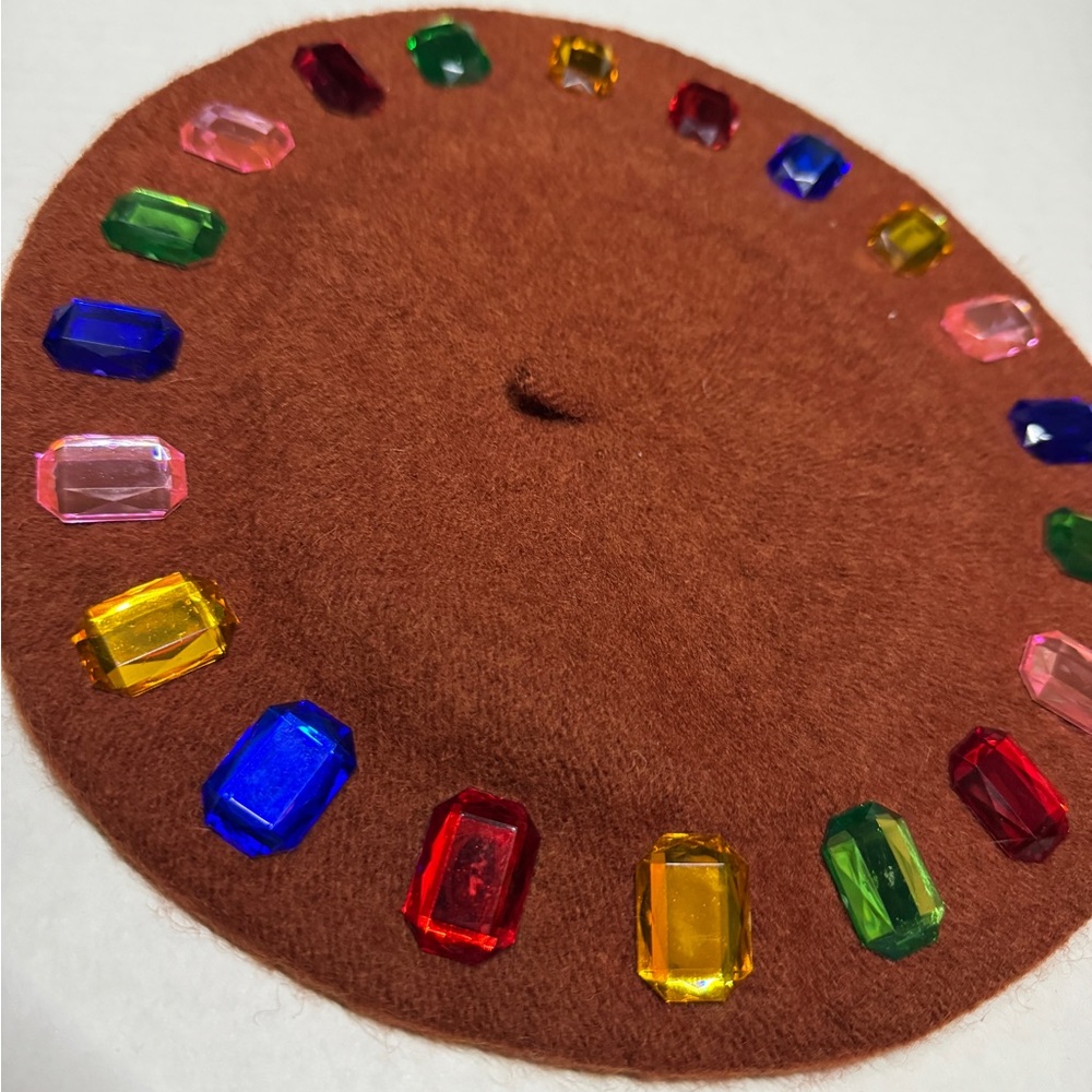 Embellished Brown Beret with Colorful Gems